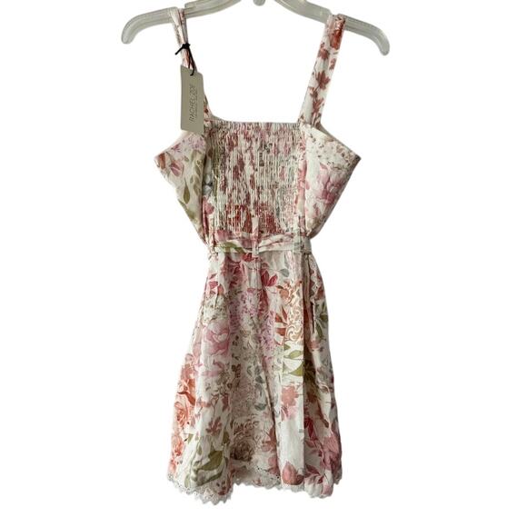 Rachel Zoe Floral Belted Romper Smocked Bodice Lace Trim NWT Size 2 - Picture 3 of 10